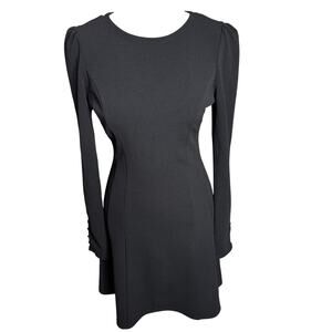 Zara Trafaluc Black Dress Size S Long Sleeve Puff Shoulder Button Cuff